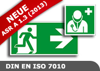Rettungszeichen nach DIN EN ISO 7010 und ASR A 1.3 (neu)