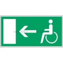 Rettungszeichen praxiserprobt: Rettungsweg links für Rollstuhlfahrer